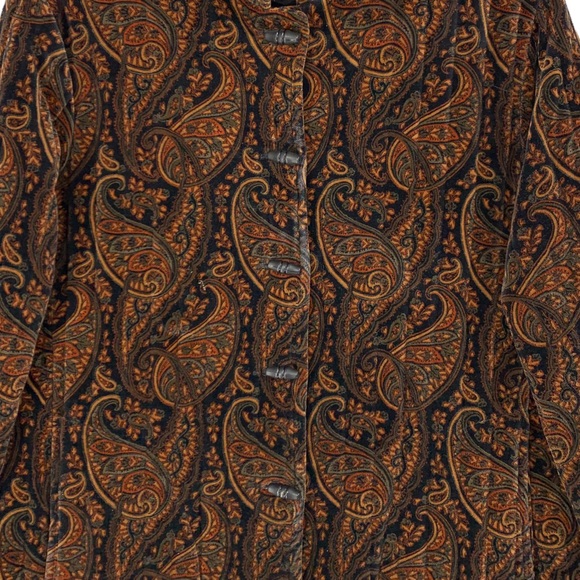 Vintage Paisley Quilted Velvet Like Jacket Coat Toggle Buttons Mandarin Collar - Picture 10 of 16